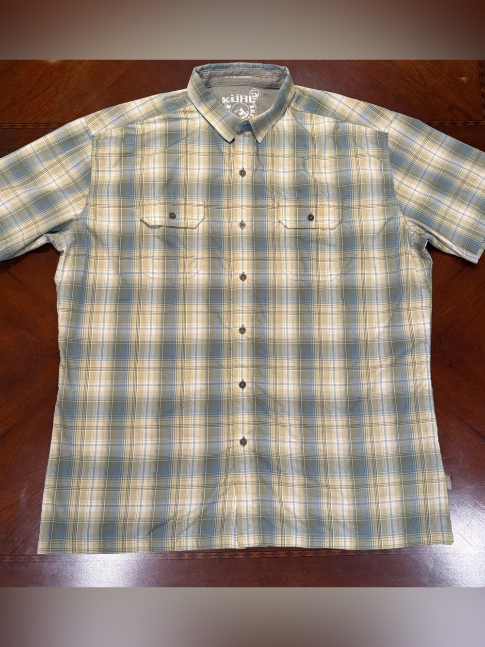 Kuhl Men's Short-Sleeve Plaid Button-Down Shirt - Blue & Cream